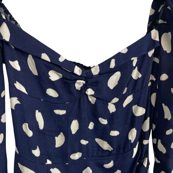 Reformation Cammi Long Sleeve Wrap Skirt Mini Dress Splatter Blue White Size 0 - Picture 3 of 10
